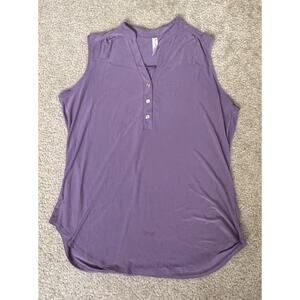 PerSeption Concept Purple Top Sleeveless V Neck Blouse Shirt Gold Buttons Sz XL